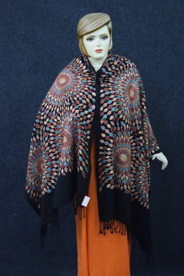 Multicolour Embroidery Work Black Kashmiri Stole pure wool Pashmina wrap C0682 Multicolour Embroidery Work Black Kashmiri Stole pure wool Pashmina wrap C0682