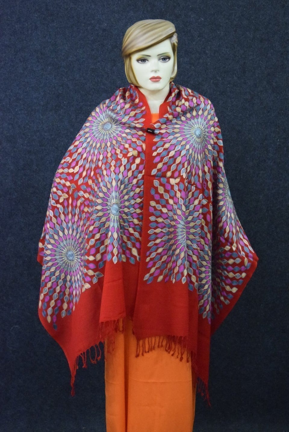 Red Kashmiri Stole Multicolour Embroidery Work pure wool Pashmina wrap C0684 1