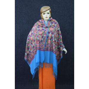 Firozi Kashmiri Stole Multicolour Heavy Embroidery Work pure wool Pashmina C0685