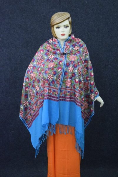 Firozi Kashmiri Embroidered Stole C0685 3 Firozi Kashmiri Stole Multicolour Heavy Embroidery Work pure wool Pashmina C0685