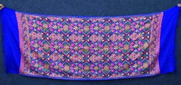 Royal Blue Embroidered Kashmiri Stole C0686 7 Royal Blue Kashmiri Stole Multicolour Heavy Embroidery Work pure wool Pashmina C0686