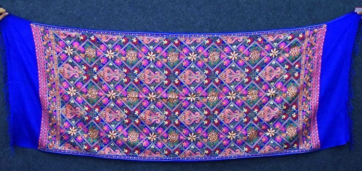 Firozi Kashmiri Stole Multicolour Heavy Embroidery Work pure wool Pashmina C0685 5 Royal Blue Kashmiri Stole Multicolour Heavy Embroidery Work pure wool Pashmina C0686 3
