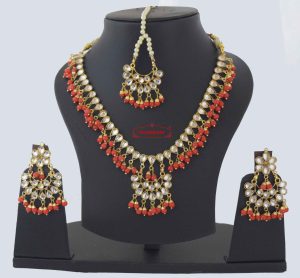 Kundan Necklace Earrings set with matching Tikka J0373