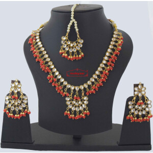 Kundan Necklace Earrings set with matching Tikka J0373