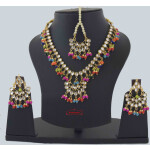 Multicolour Kundan Tikka Earrings Necklace Haar Set J0376