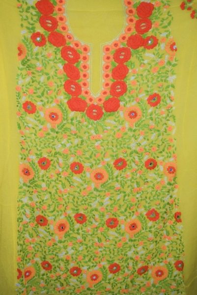 Long Georgette Kurti K0383 5 GEORGETTE LONG Kurti Hand Embroidered Party Wear Unstitched Fabric Piece K0383