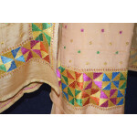 Golden PURE CREPE Hand  PHULKARI Salwar Kameez Suit CHINON DUPATTA F0711