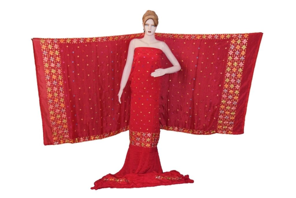 Bridal Red PURE CREPE Hand PHULKARI Salwar Kameez Suit CHINON DUPATTA F0716