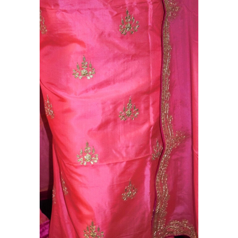 Pink PURE SILK Gota Patti work Salwar Kameez Suit CHINON DUPATTA H0193