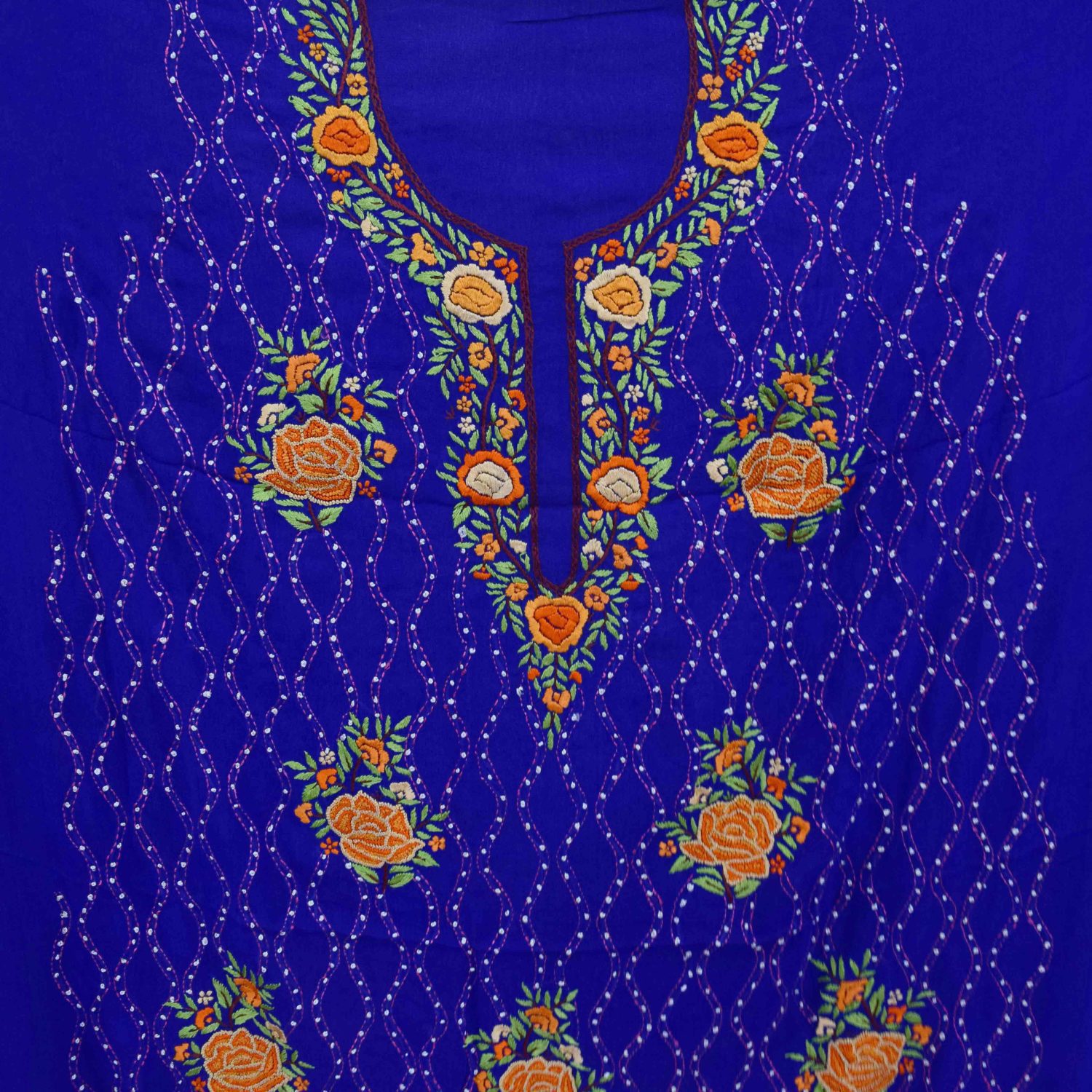 Vibrant Blue GEORGETTE LONG Kurti Hand Embroidered Party Wear Unstitched Fabric K0397