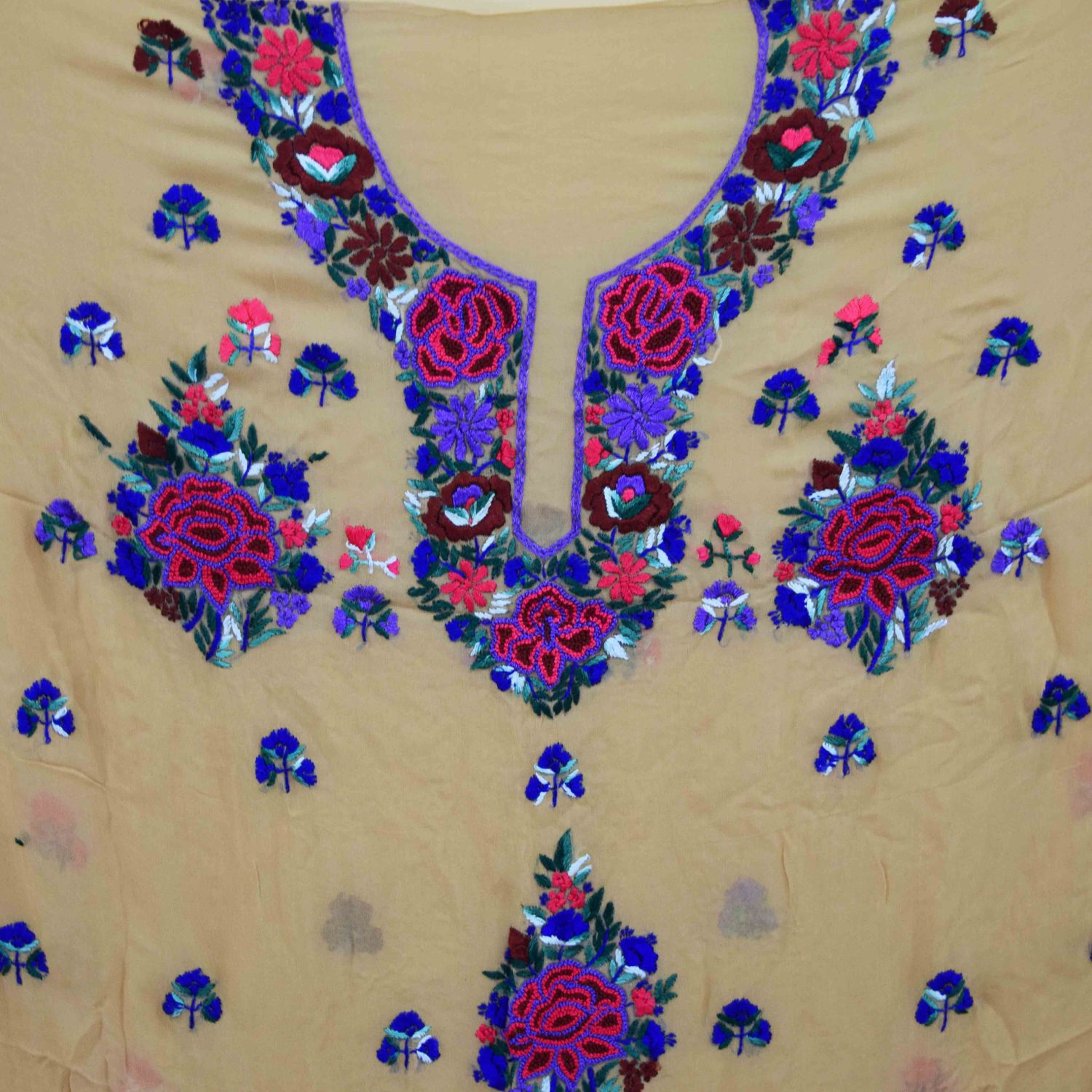 Fawn GEORGETTE LONG Kurti Hand Embroidered Party Wear Unstitched Fabric K0401