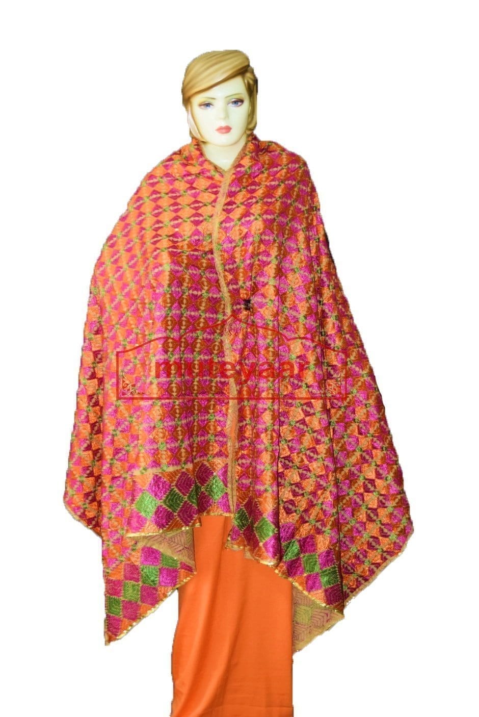 Phulkari Bagh Hand Embroidered Party Wear Cotton Dupatta D0919 Phulkari Bagh Hand Embroidered Party Wear Cotton Dupatta D0919