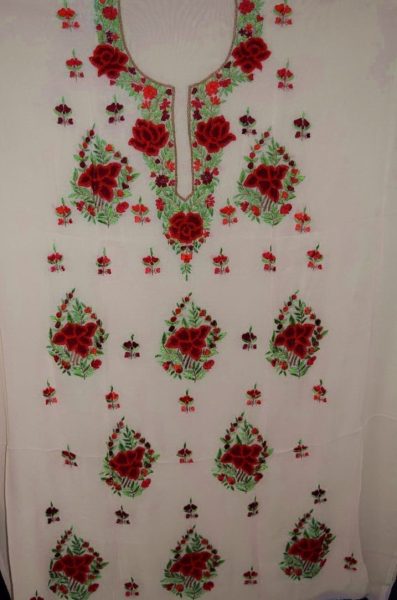 Embroidered Georgette Long Kurti K0399 5 Cream GEORGETTE LONG Kurti Hand Embroidered Party Wear Unstitched Fabric K0399