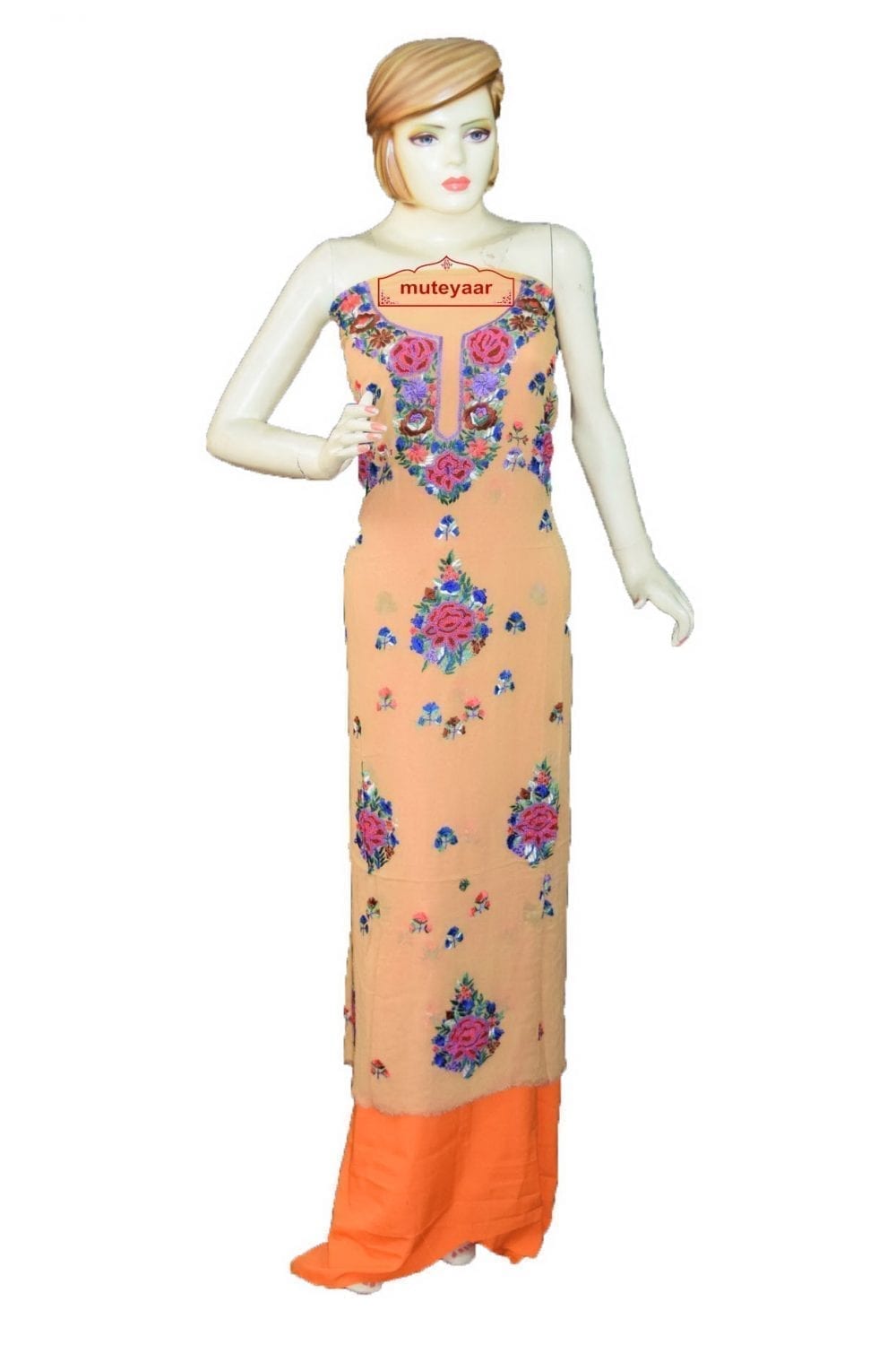 Fawn GEORGETTE LONG Kurti Hand Embroidered Party Wear Unstitched Fabric K0401 Fawn GEORGETTE LONG Kurti Hand Embroidered Party Wear Unstitched Fabric K0401