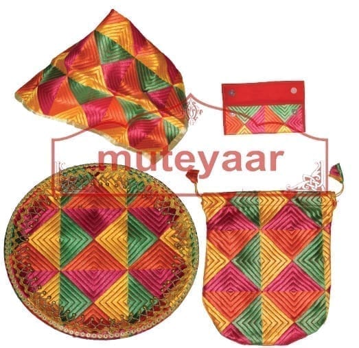 Punjabi Wedding Shagan Set of Thaal, Rumaal, Thaili & Lifafa Punjabi Wedding Shagan Set of Thaal, Rumaal, Thaili & Lifafa