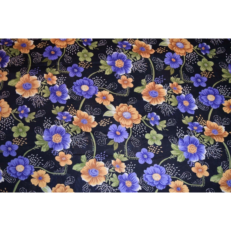 Black Floral Design COTTON PRINTED FABRIC (per meter price) PC322
