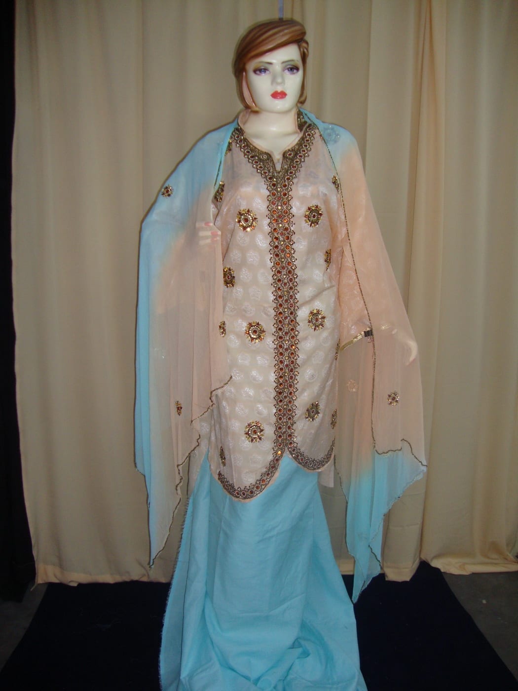 Peach /sky Cotton Sherwani Full Patiala salwar suit F0296 Peach /sky Cotton Sherwani Full Patiala salwar suit F0296