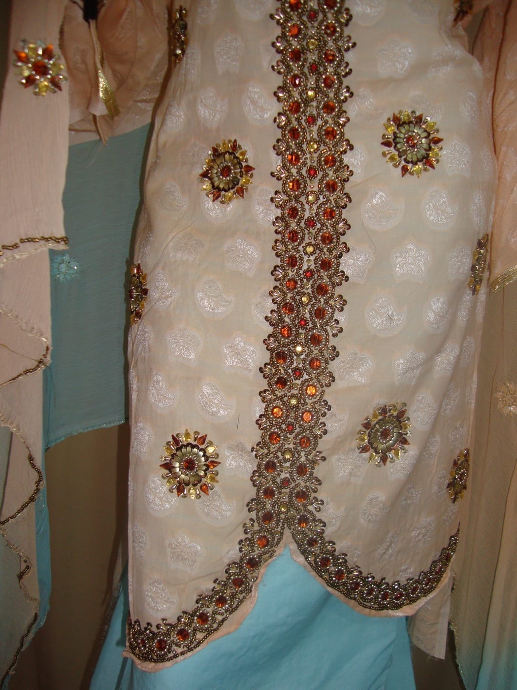 Peach /sky Cotton Sherwani Full Patiala salwar suit F0296 2