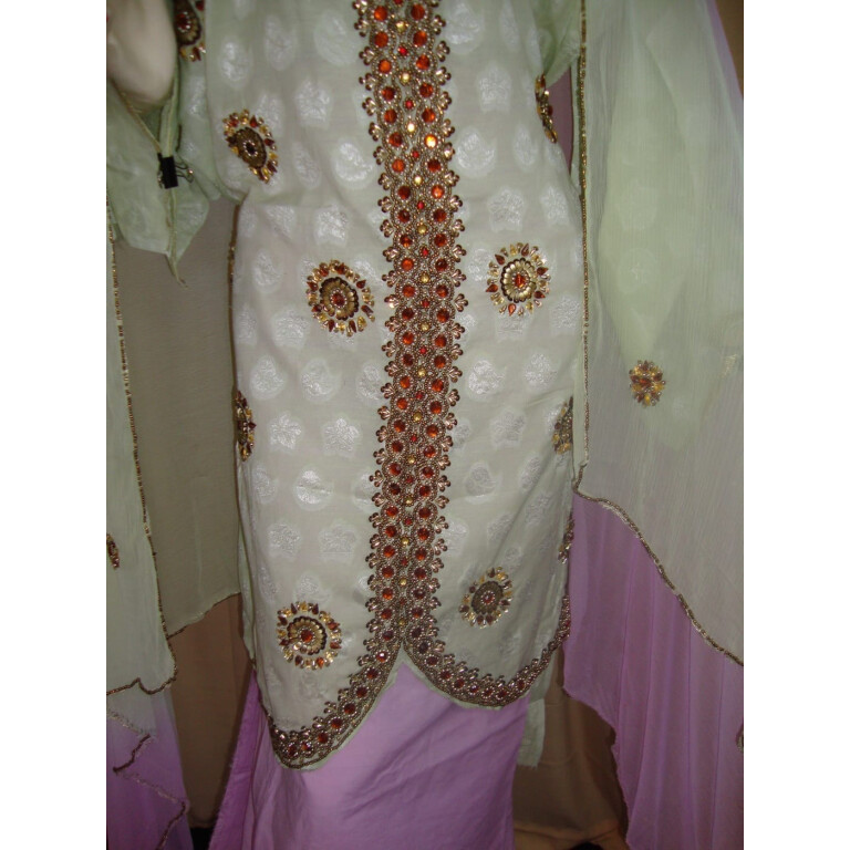 Light Green/mauve Cotton Sherwani Full Patiala salwar suit F0326