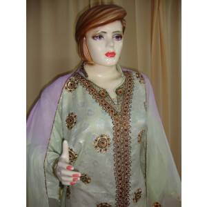 L green/mauve Cotton Sherwani Full Patiala salwar suit F0330
