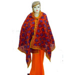 Red Kantha Work Hand Embroidered Partywear Chanderi Cotton Silk Dupatta D0937