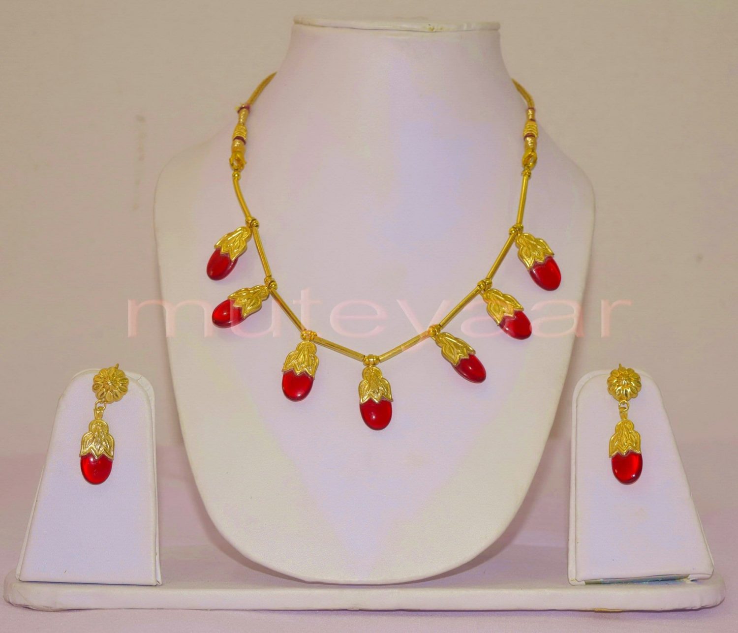 ORIGINAL GOLD PLATED Traditional Punjabi Dakh set with Red Stones 1