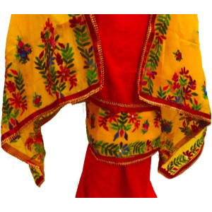 Red Suit Kantha Work Hand Embroidered Salwar kameez stole set F0768