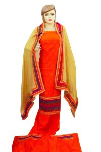Jaquard Cotton Phulkari Hand Embroidered Salwar kameez stole suit set F0770