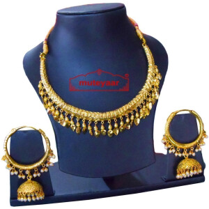 Gold Polish Traditional Punjabi jewellery Hasli Necklace & Lotan Bali set J0401