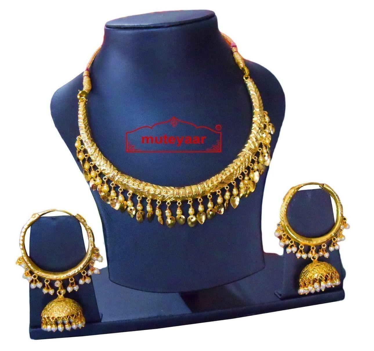 Gold Polish Traditional Punjabi jewellery Hasli Necklace & Lotan Bali set J0401 1