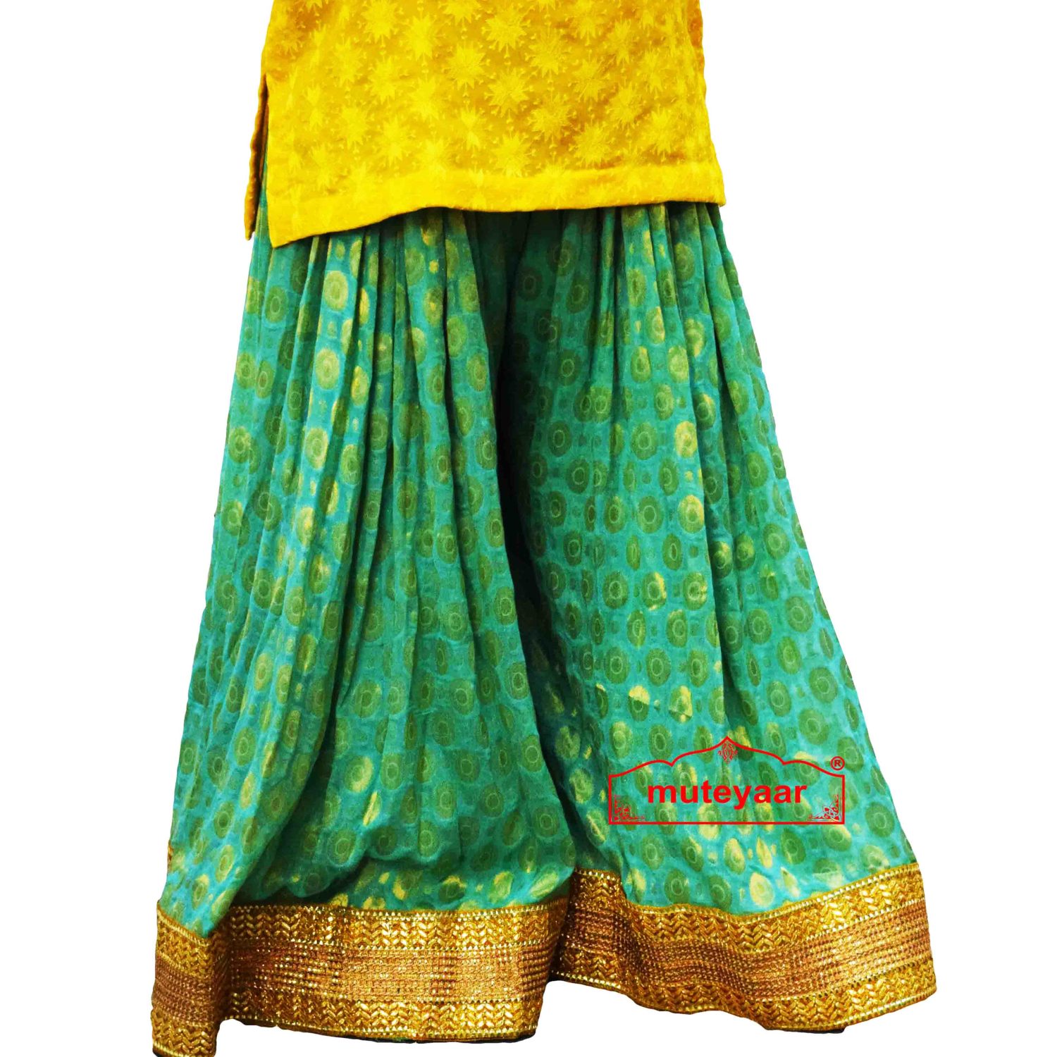 Polka Print Sharara Divided Skirt with Full Flares – all colours available.