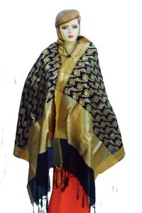 Black Banarasi Silk Party Wear Dupatta with Golden Print D0953