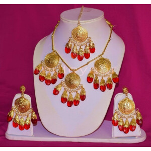 24 Ct. Gold Plated Traditional Punjabi Full Dakh Set jewellery with Tikka  J0209