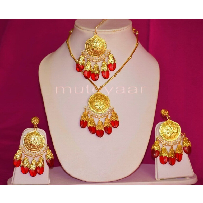 24 Ct. Gold Plated Traditional Punjabi Dakh Set jewellery with Tikka  J0210