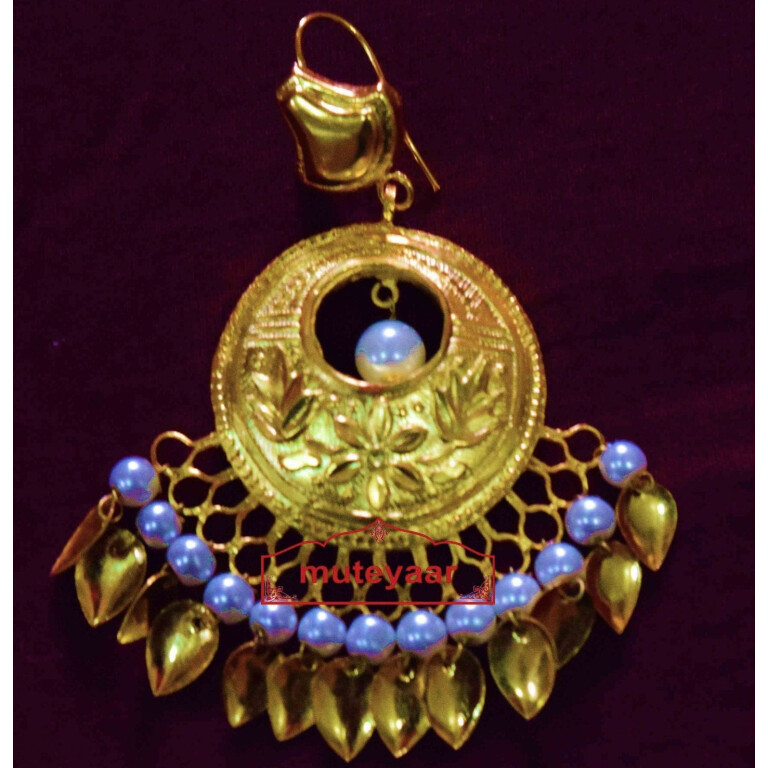 24 Ct. Gold Plated Traditional Punjabi Jewellery Earrings Tikka set Hand Made J0383