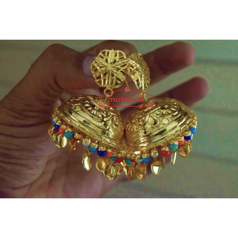 Big LOTAN Earrings Real Gold Plated Traditional Punjabi Jhumka J0386