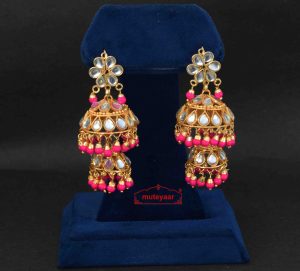 Magenta Beads Kundan double Lotan Earrings J0421