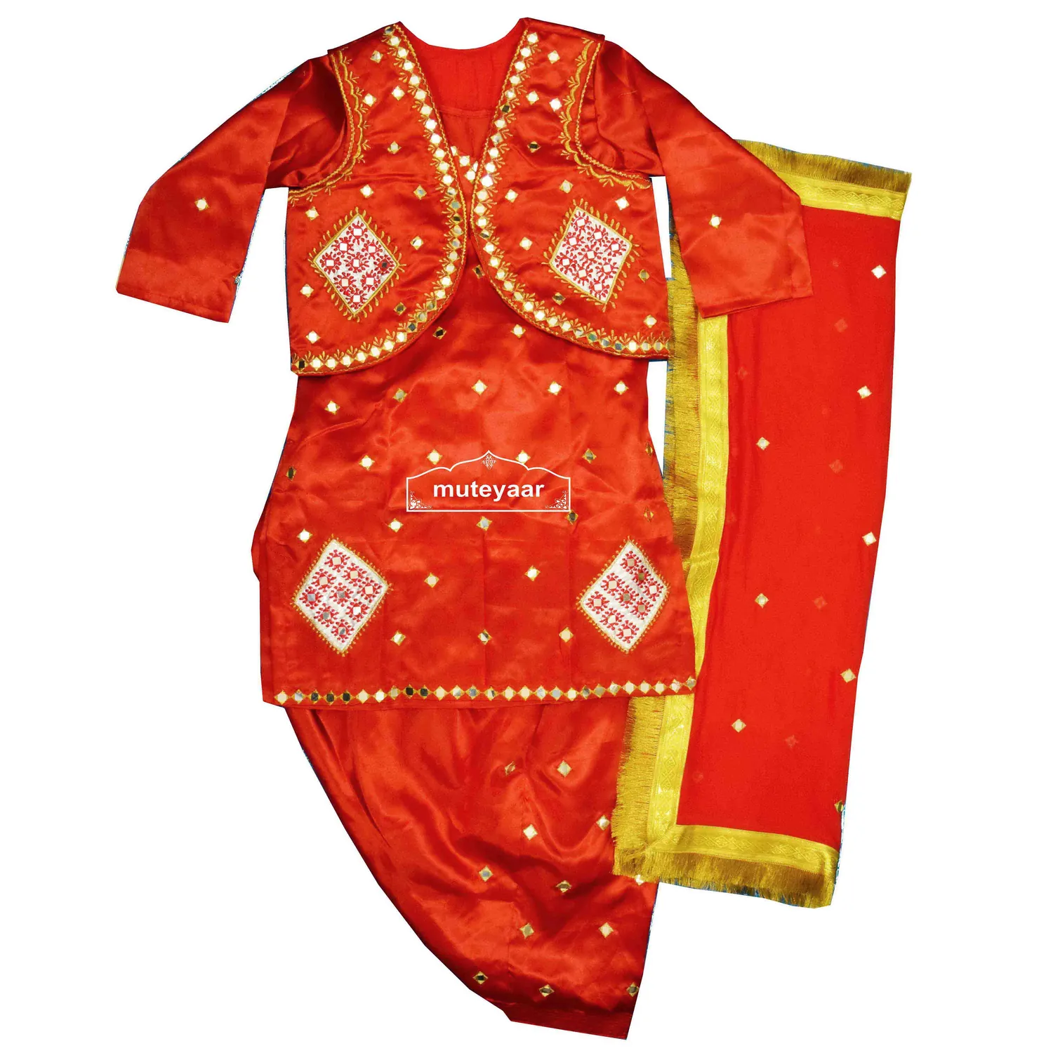 Women's Embroidered Bhangra Costume outfit dance dress with Jewellery