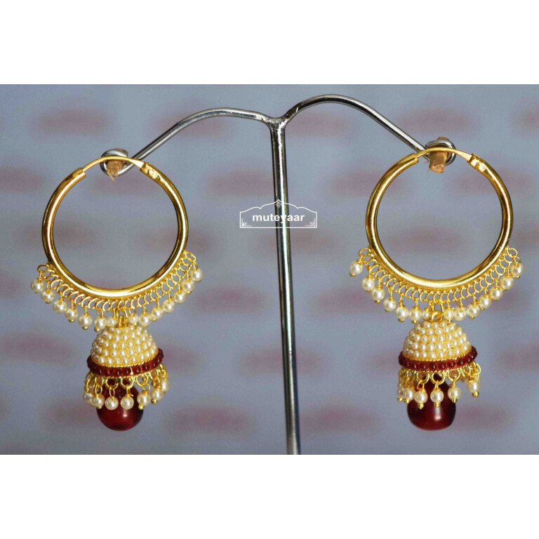 Maroon Moti Jewellery Gold Polish Traditional Punjabi Earrings small Jhumki J0424