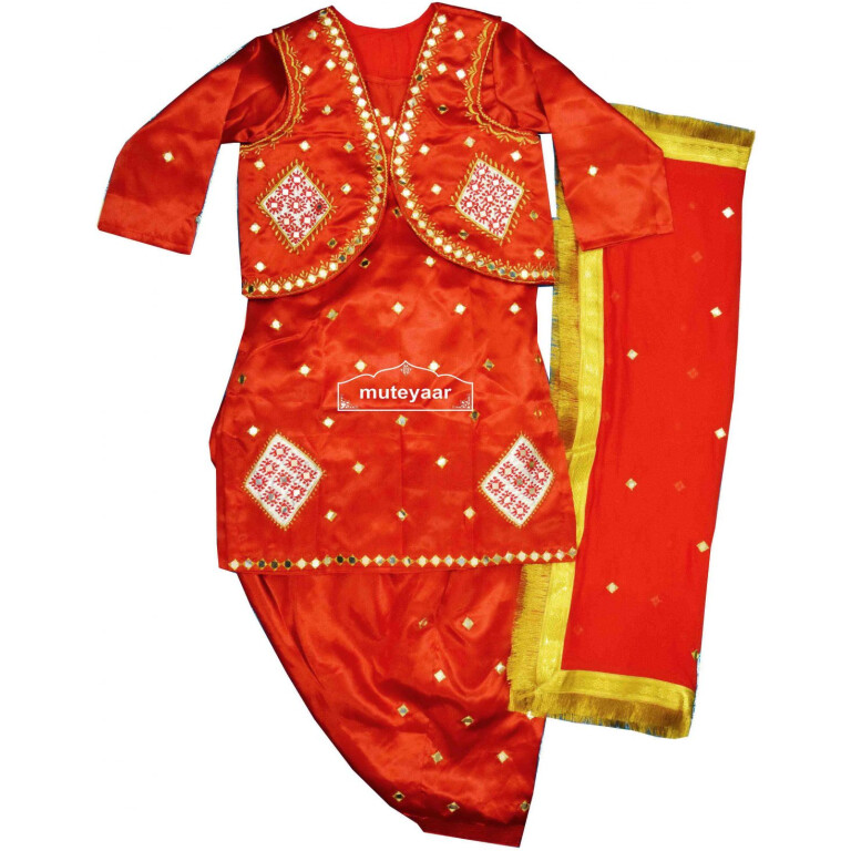 Women's Embroidered Bhangra Costume outfit dance dress with Jewellery