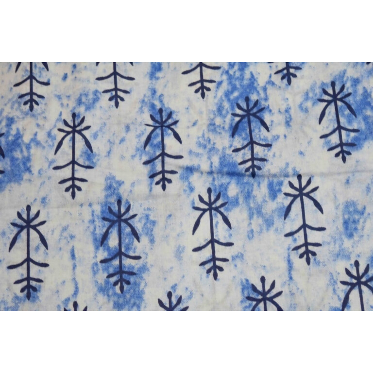 White Blue GLAZED COTTON Printed Fabric for Multipurpose use (per meter price) GC002