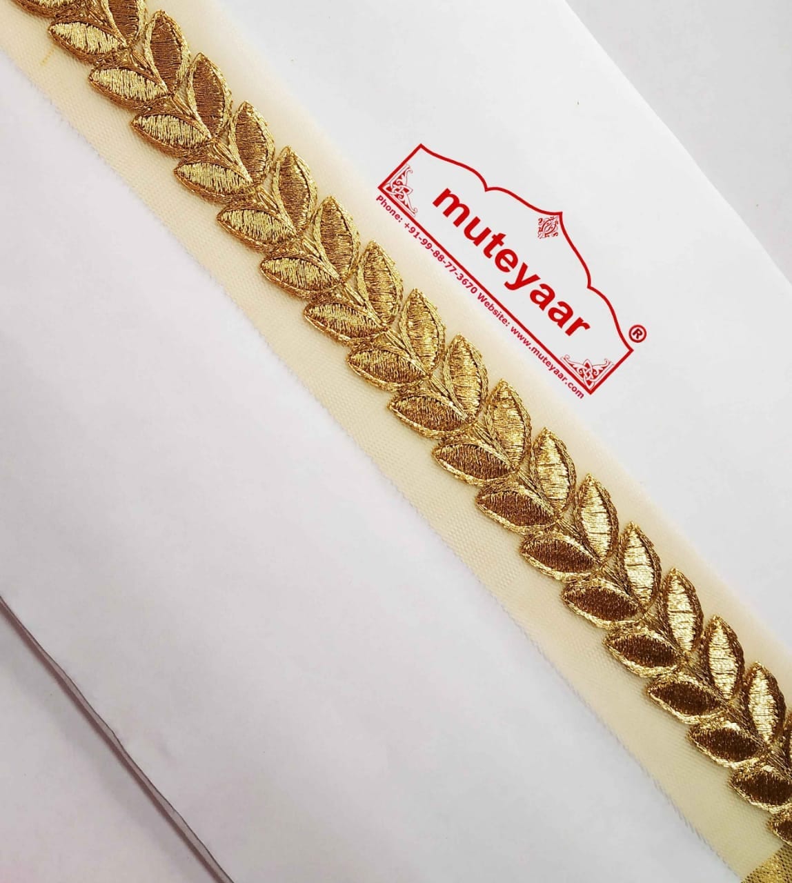 Golden Designer Leaves Gota Lace width 1 inch Roll of 9 mtrs. LC181 Golden Designer Leaves Gota Lace width 1 inch Roll of 9 mtrs. LC181