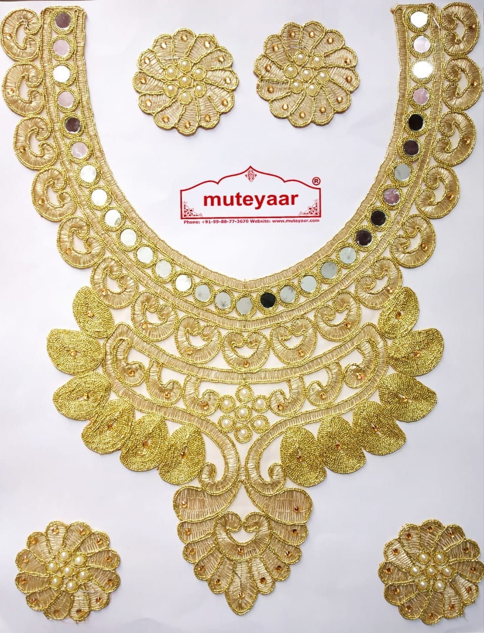 Golden Zari Neck Patch with Mirror Work for Kurti MT0029 1