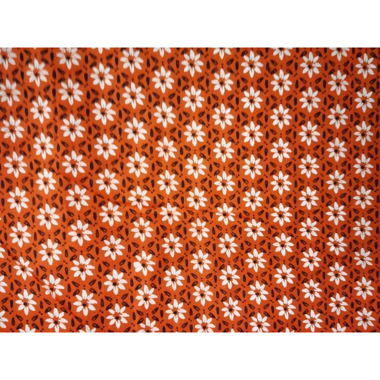 White Small Flowers on Orange Base Printed Cotton Fabric for bottom / Kurti (per meter price) PC400