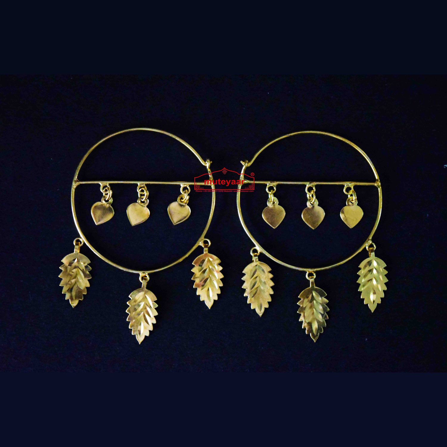 Gold Polished Pippal Pattiyaan Earrings set for giddha bhangra J0451 Gold Polished Pippal Pattiyaan Earrings set for giddha bhangra J0451