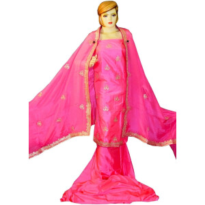 Pink Pure Silk Gota Patti work Salwar Kameez Suit Chinon Dupatta H0193