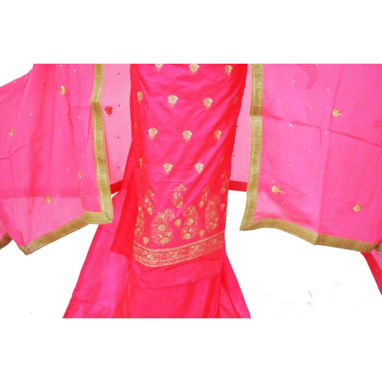 Gajri Pink Pure Silk Hand Embroidered Punjabi Bridal Salwar Kameez Suit H0197