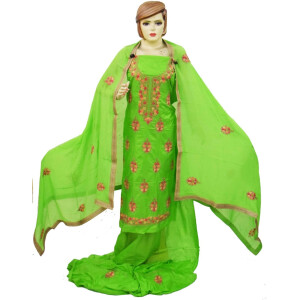 Parrot Green Silk Hand Embroidered Punjabi Salwar Kameez Suit H0200