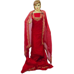 Blood Red Pure Silk Hand Embroidered Bridal Punjabi Salwar Kameez Suit H0201
