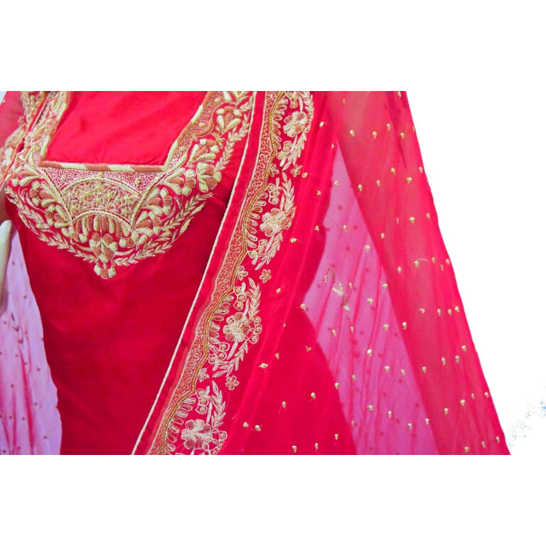 Blood Red Pure Silk Hand Embroidered Bridal Punjabi Salwar Kameez Suit H0201